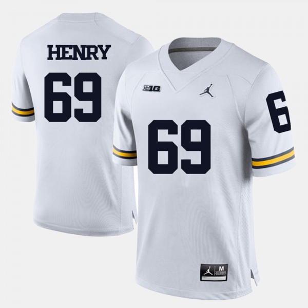 University of Michigan #69 Men's Willie Henry Jersey White Embroidery College Football